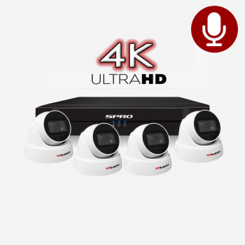 SPRO 4K Ultra HD 4 Camera Security CCTV System with Built in Microphone – 8MP (White)